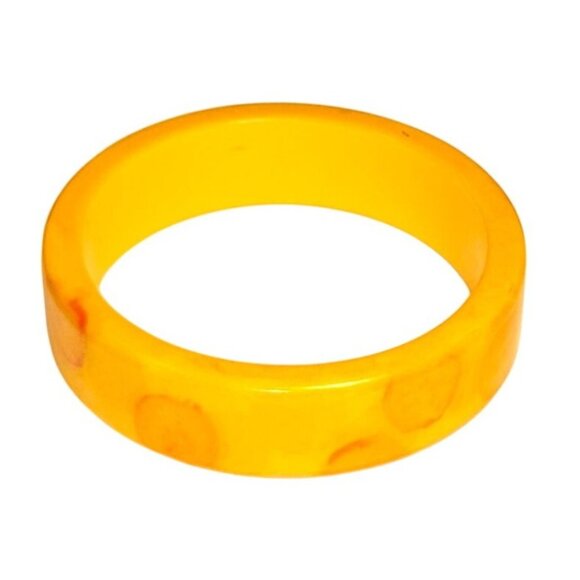 Vintage Butterscotch Bakelite Bracelet Bangle Yellow Poka Dot Retro Jewelry - Picture 2 of 4